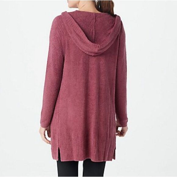 Barefoot Dreams CozyChic Lite Relaxed Hooded Long Cardigan Berry Rose Size Small - Picture 4 of 13